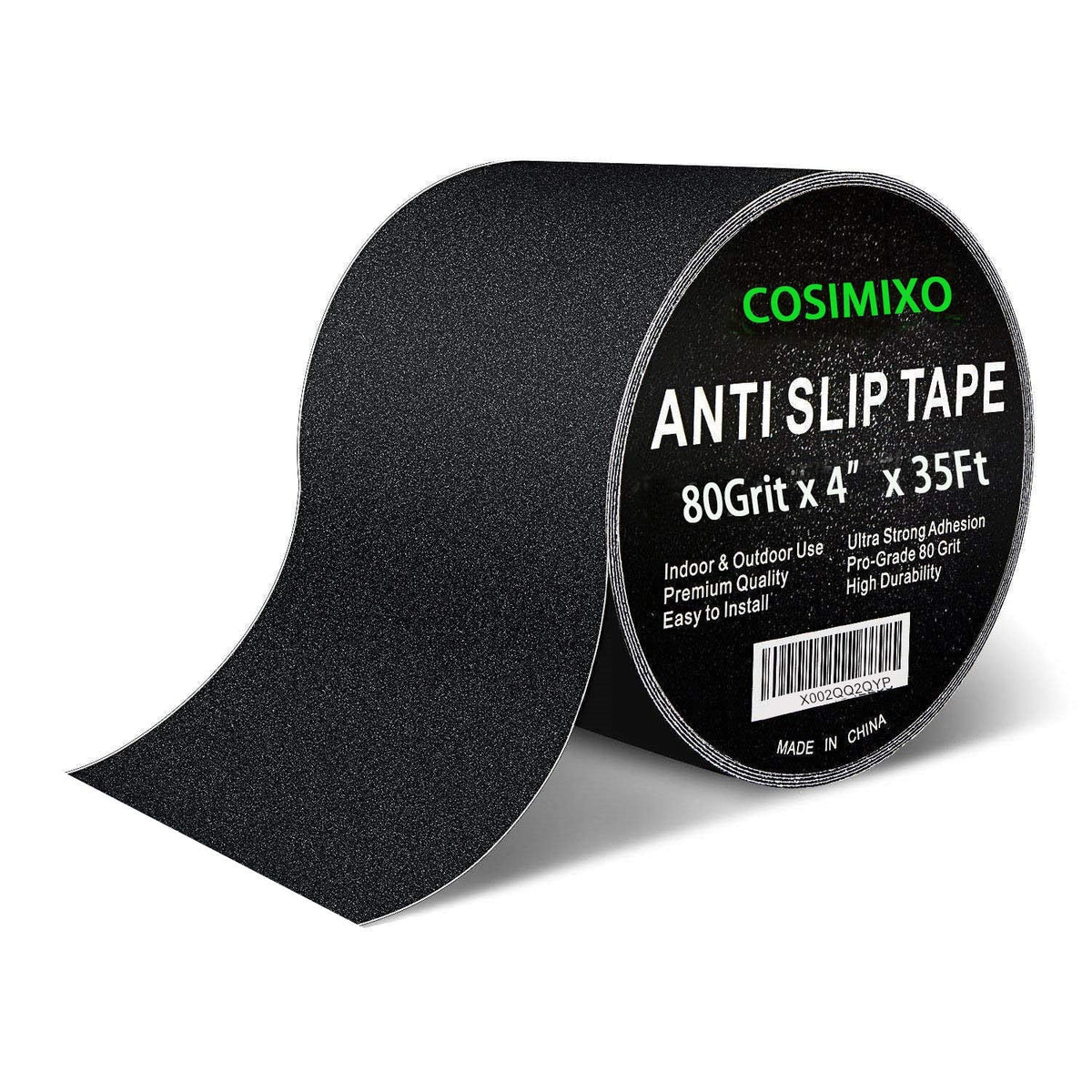 COSIMIXO 4" x 35Ft Heavy Duty Anti Slip Tape,Best 80grit Friction,Grip,Abrasive for Stairs Outdoor/Indoor Waterproof Grip Tape Safety Non Skid Tread Staircases Anti-Slip Traction Tape Black