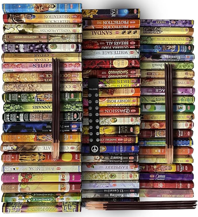Hem Incense Sticks Variety Pack of 12 Randomly Selected Hexa Fragrances and Incense Stick Holder Bundle Total 240 Sticks