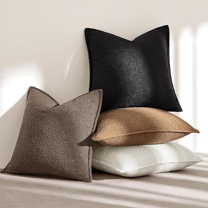 MIULEE Pack of 2 Decorative Euro Sham Textured Boucle Throw Pillow Covers 26x26 Inch Christmas White Broadside Thick Boho Pillows for Farmhouse Accents Sofa Couch Bedroom Living Room Home Decor