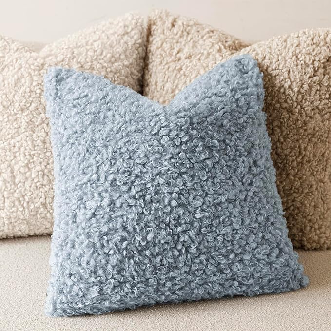 Foindtower 2 Pieces 24x24 Inch Misty Blue,Faux Fur Throw Pillow Cover Accent Sherpa Furry Pillow Covers Fuzzy Soft Pillowcases Cozy Sheepskin Decorative Fleece Cushion Case for Bed Couch Living Room