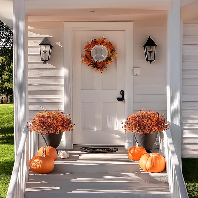 INQCMY Artificial Fake Fall Plants Flowers for Outdoor Outside Decoration,12 Bundles Faux Silk Daisy Flowers UV Resistant Look Real No Fade for Front Door Porch Patio Yard Balcony Autumn Decor