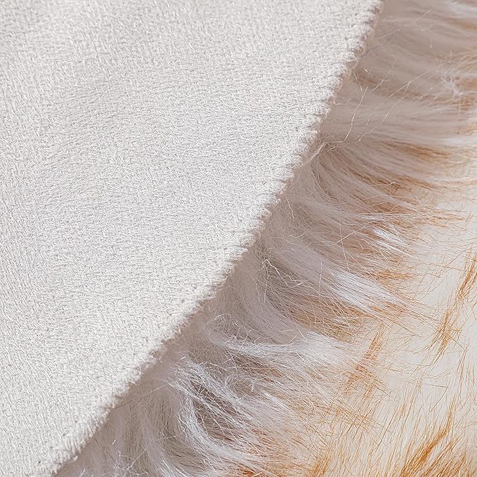 Faux Fur Rug Sheepskin Shag Fluffy Fuzzy 2x3 ft Small Rugs for Bedroom Bedside Bed Floor Living Room Plush High-Density Cushion Carpet Super Sofa Cover White and Yellow