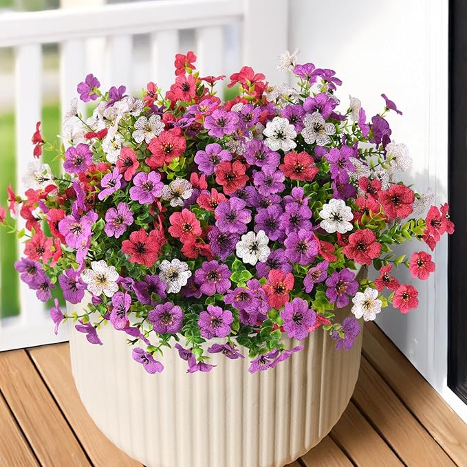 INQCMY Artificial Flowers for Outdoors Faux Plants Fake Flowers Spring Summer Decoration,12 Bundles Faux Silk Colorful Daisy Realistic UV Resistant for Outside Home Planter Window Porch Patio Yard