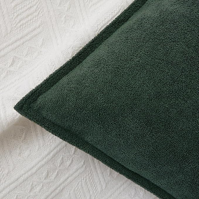Kevin Textile Christmas Decorative Pillow Covers Dark Green 24x24 Inch Pack of 2 Soft Boucle Textured Waterproof Euro Pillowcases Accent Pillows for Couch Sofa Chair Bed Home Decor Indoor Outdoor