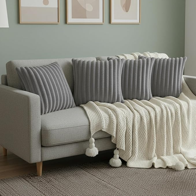 Gray Throw Pillow Covers 16 x 16 Set of 4, Cute Boho Throw Pillow Cover for Couch/Bed, Decorative Pillows Covers for Sofa/Bed, Accent Pillow Covers for Living Room, Rustic/Home/Room Decor