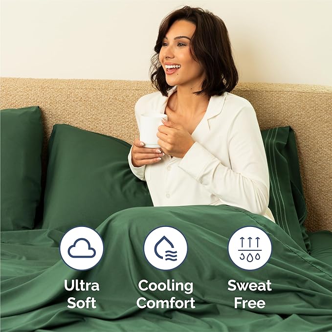 King Size 4 Piece Sheet Set - Comfy Breathable & Cooling Bed Sheets Set - Hotel Luxury Bedding for Women, Men, Kids & Teens - Deep Pockets, Easy-Fit, Soft and Wrinkle Free - Oeko-Tex - Emerald Green