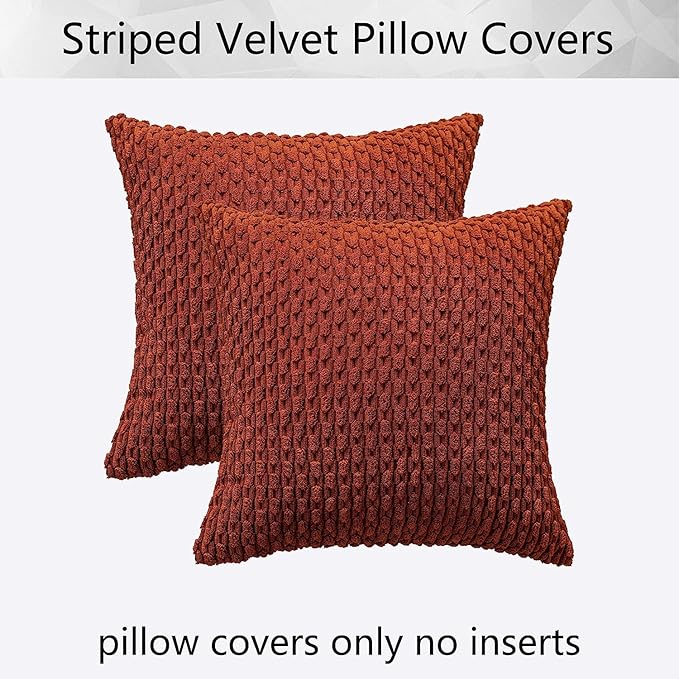 Kevin Textile Fall Pack of 2 Corduroy Decorative Throw Pillow Covers 26x26 Inch Soft Boho Striped Pillow Covers Modern Farmhouse Home Decor for Spring Sofa Living Room Couch Bed Burnt Brick