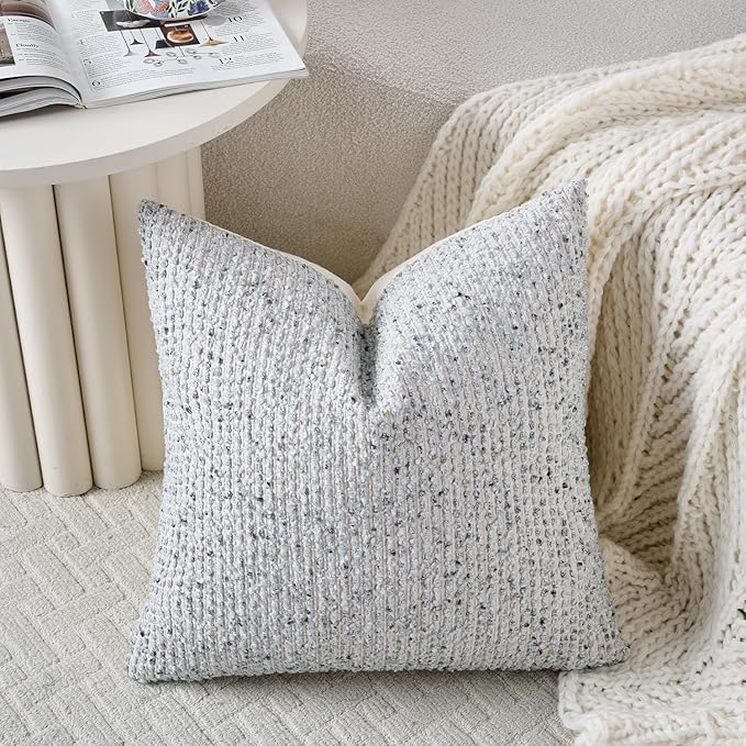 24x24 Blue Throw Pillow Cover Textured Boucle Striped Chic Morden Boho Accent Farmhouse Square Decorative Couch Pillow Cover for Home Decor Bed Sofa Living Room