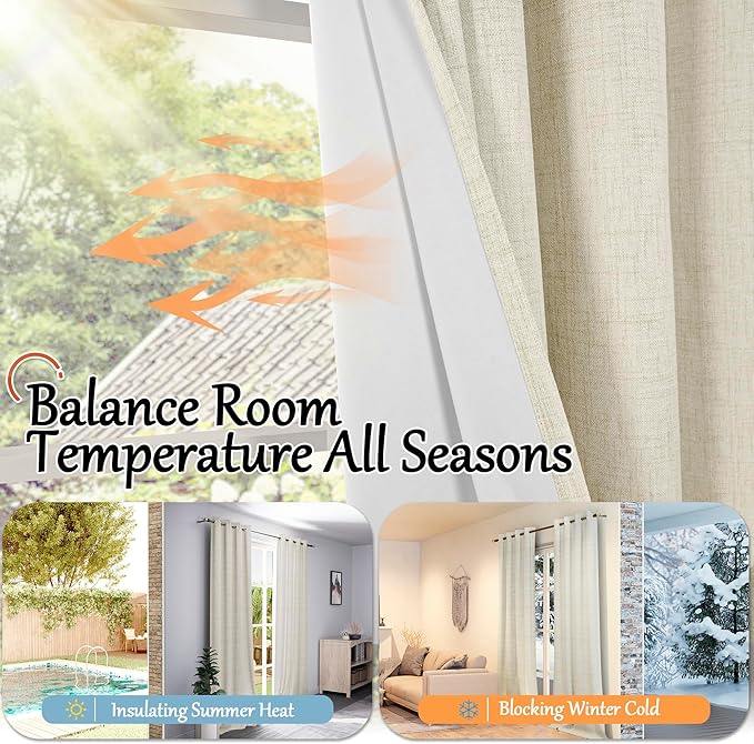 Lajode 45 Inch Length Linen Blackout Curtains for Short Cafe Window, Thermal Insulated Light Blocking Soundproof Privacy Burlap Curtains 2 Panels, Each 38 Inch Wide Natural