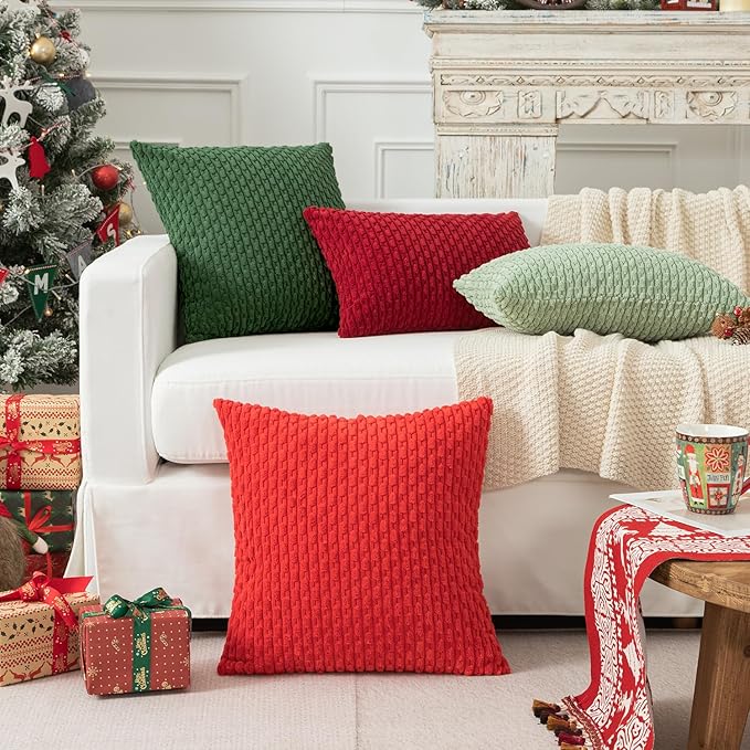 Kevin Textile Christmas Decorations Corduroy Soft Decorative Square Throw Pillow Cover Cushion Covers Pillowcase Home Decor for Party/20x20 Inch/50x50 cm Set of 2 Dark Green