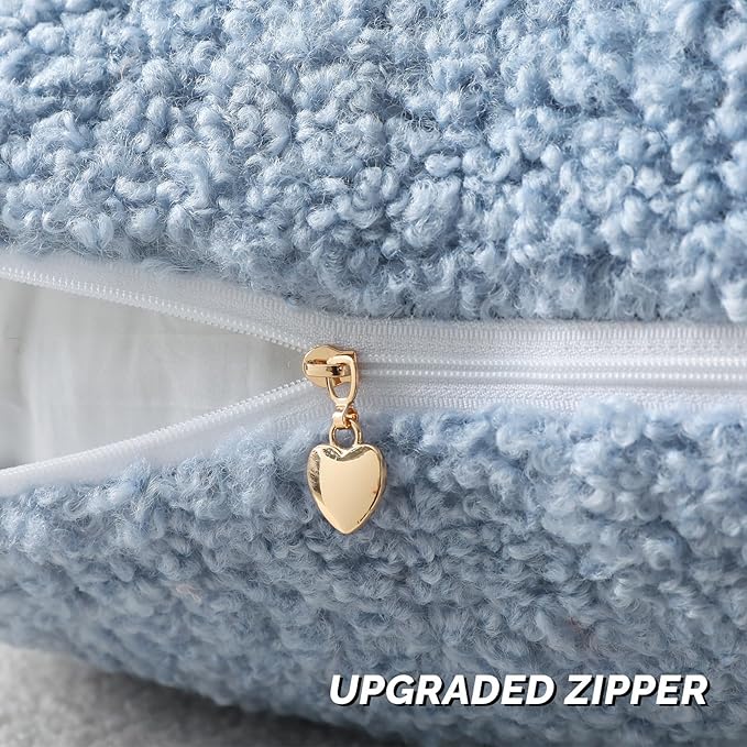 FUTEI Light Blue Throw Pillow Covers 16x16 Inch Set of 2,Furry Faux Fur Teddy Boucle Textured Cushion Covers,Soft Fluffy Decorative Pillow Case,Home Decor for Couch Bed Living Room Office Car