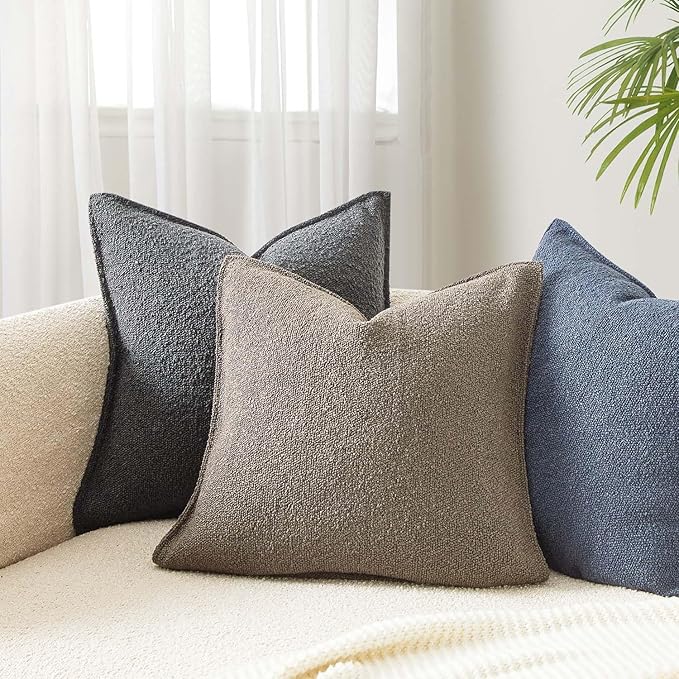 JUSPURBET Throw Pillow Covers 20x20 Set of 2 Decorative Pillow Covers for Couch Sofa Bed Cozy Boucle Textured Cushion Covers Cases with Invisible Zipper for Living Room Home Decor,Gray