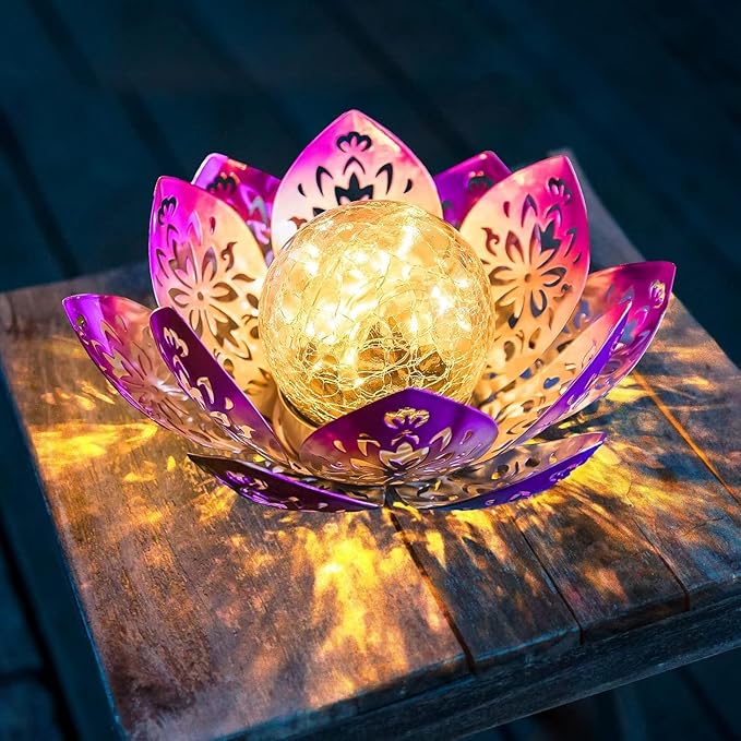 Huaxu Solar Garden Lights Outdoor Decorative - Bright Lotus Flower Table Lamp, Waterproof Solar Lights for Patio Pathway Yard Balcony Outside Decor
