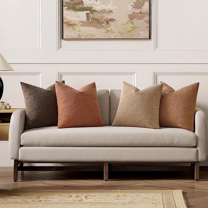 MIULEE Pack of 4 Decorative Textured Boucle Throw Pillow Covers 20x20 Inch Rustic Accent Solid Pillow Cases Soft Couch Cushion Covers for Modern Farmhouse Boho Chair Sofa Bed Livingroom Home Decor