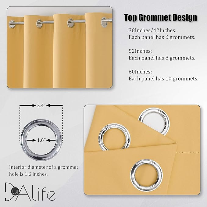 DUALIFE Butter Yellow Curtains for Bedroom Kids 84 Inches Long Room Darkening Solid Window Drapes for Living Room Thermal Insulated Grommet Top 42W x 84L,2 Panels