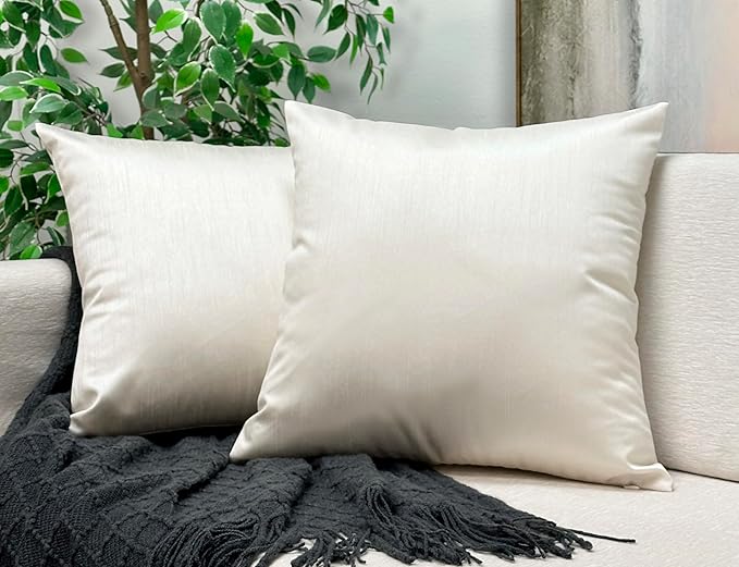 Aiking Home Collection 26x26 Inches Faux Silk Square European Shams, Zipper Closure, Ivory (Set of 2)