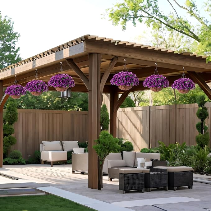 Artificial Hanging Flower Plants with Basket for Spring Summer Outdoor Decoration, Faux Petunias Flowers Fake Morning Glory Planter for Outside Patio Garden Porch Balcony Yard Decor(Lotus)