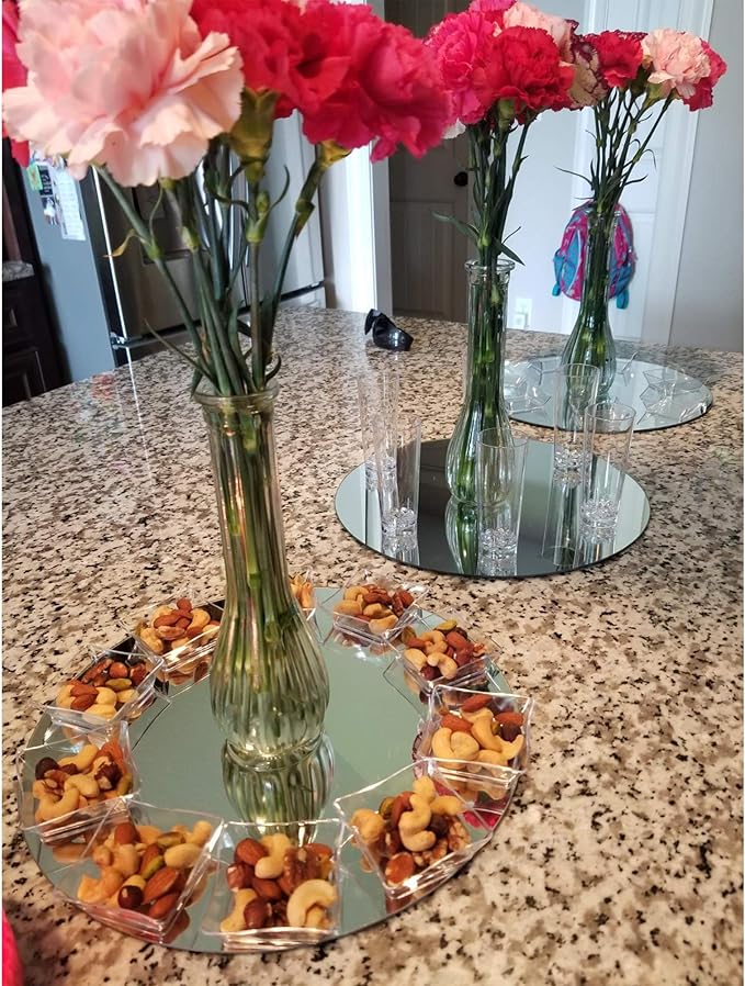 WGVI WGV Round Mirror Plate Sets Bulk 10" Diameter, 4.5 mm Thickness, Frameless Sanded Edges, Quality Thick Candle Tray, Home Event Party Wedding Table Centerpiece Wall Decor, 12 Pieces