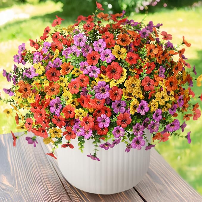Artificial Flowers Faux Plants Outdoor Fake Flowers Spring Decor,12 Bundles Realistic Plastic Plant Colorful Daisy UV Resistant for Porch Patio Home Yard Garden Window Box Pot Planters