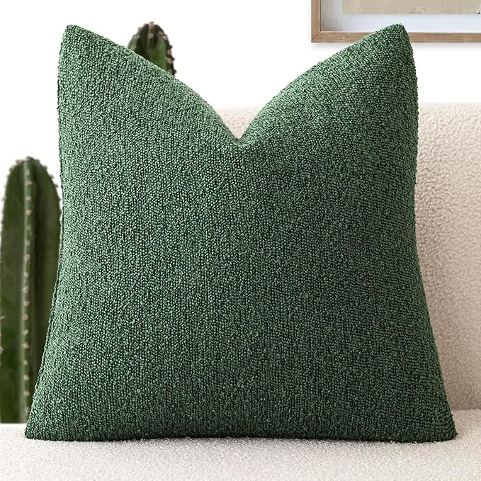 Foindtower Decorative Textured Boucle Throw Pillow Covers Accent Solid Pillow Cases Neutral Soft Cozy Couch Cushion Case for Chair Sofa Bedroom Living Room Home Decor 16x16 Inch,1PC,Pine Green