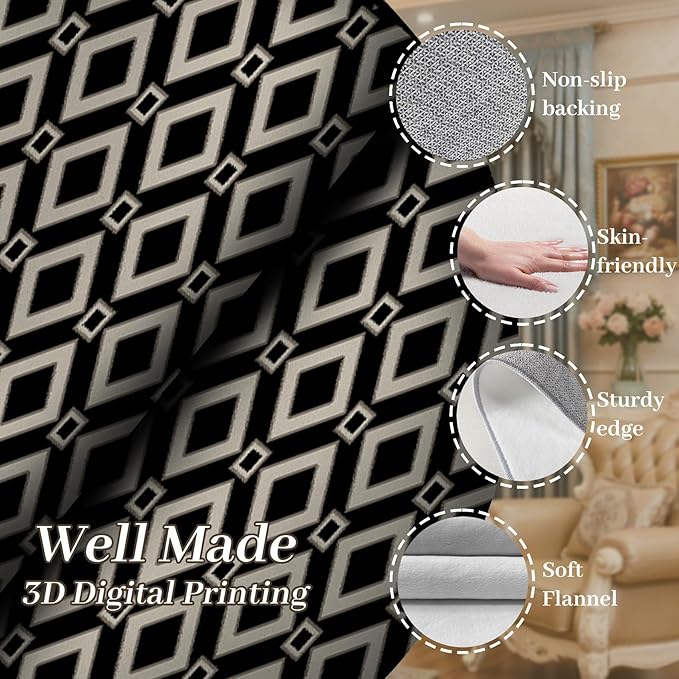 Moroccan Trellis Bedroom Area Carpets, 3.3x10ft, Modern Checkered Washable Hallway Runner Rugs, with Non Slip Backing Durable Cozy Low Pile Rug for Kitchen Bath Room Laundryroom