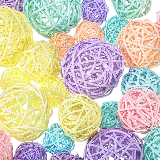 Patelai 36 Pcs Wicker Rattan Balls Decorative Balls for Vase Centerpiece Bowls Orbs Filler for Home Decor,4 Sizes