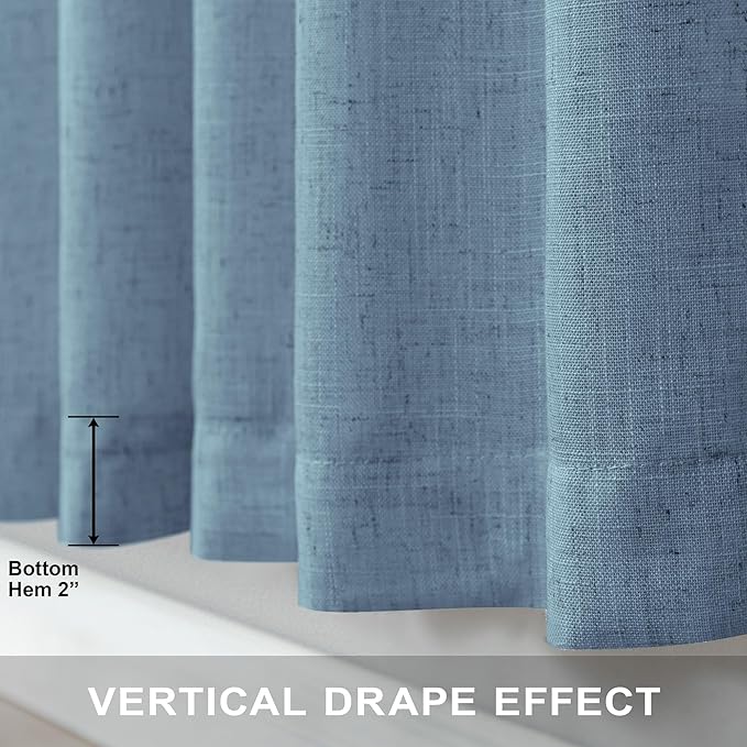 Pitalk Stone Blue Linen Blend Sheer Curtains Back Tab 52 Width by 90 Length Set of 2 Panels Rod Pocket Drapes for Living Room Family Sitting Room Sunroom Cottage Core Decor Blue Curtains for Boys Room