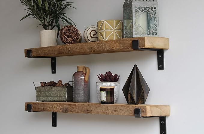 Urban Legacy Accent Shelves | Reclaimed Barn Plank | Set of 2 with Full Brackets (Natural 48"x 7"x 2")
