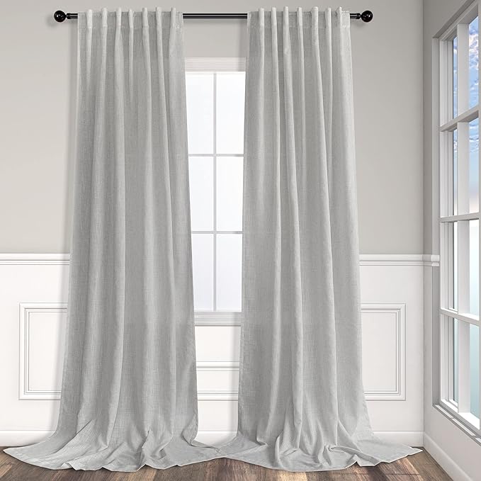 Light Grey Curtains 96 Inches Long for Living Room 2 Panels Back Tab Pocket Airy Flowy Lightweight Semi Sheer Linen Gray Curtains for Boys Bedroom Dining Country Chic Decoration 52x96 Inch Length 8 FT