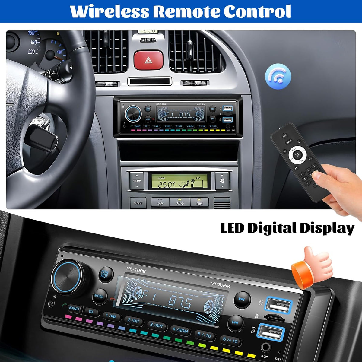 GOHHDL MP3 Display,64GB Single Din Bluetooth Multimedia Car Stereo Radio Player,USB/TF/AUX-in,FM,LCD SD