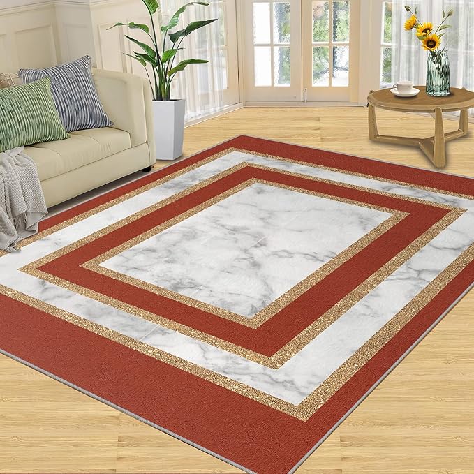 Marble Area Rug for Bedroom Gray White Marble Carpet European Light Luxury Rugs Simple Gilded Geometry Rug Pad for Kitchen Dining Room 5x7ft