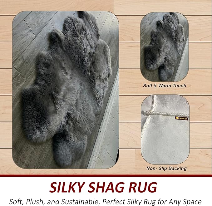 Free Shape Luxury Soft Fluffy Shag Area Rug Decto 10 Pelts 6'x10', 180x300cm - Vegan Fur Ultra Soft Indoor Carpet Nursery Rugs for Bedroom Home Decor, Dark Grey