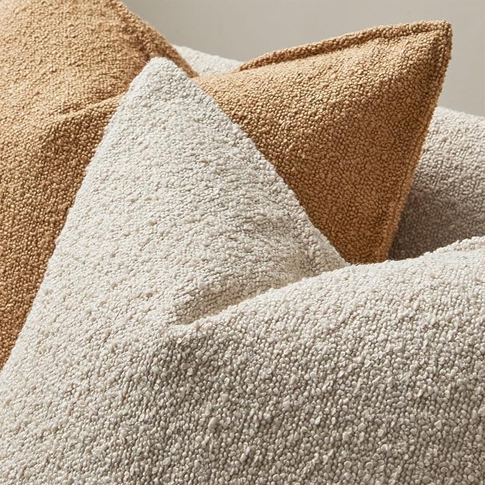 JUSPURBET 24x24 Pillow Covers Set of 2 Decorative Throw Pillow Covers Case for Couch Sofa Bed Soft Boucle Textured Cushion Covers with Hidden Zipper for Home Decor Living Room,Beige