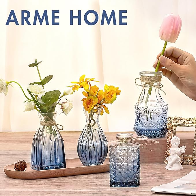 Arme Bud Vases Set of 32, Blue Vase for Centerpieces, Clear Bud Vase in Bulk, Mini Flower Vintage Cute Vases for Centerpieces, Small Glass Vases for Wedding Decor, Home Table Flower Décor