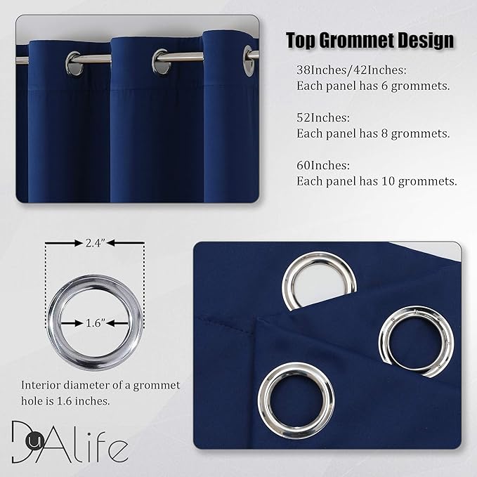 DUALIFE 90 Inch Curtains Navy Blue Curtain Panels Window Drapes for Living Room Sliding Glass Door Dining Office(Navy, Grommet Top, 2 Panels, 52x90 Inch)