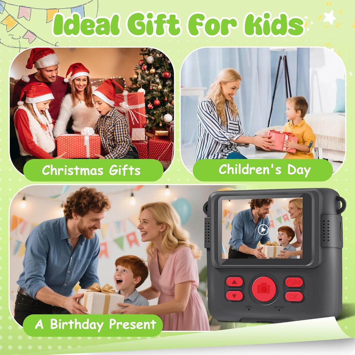 WEEFUN 2.4 Inch 1080P 16X 32GB 4 5 6 7 8 9 10 Kids Camera Instant Print, Safe Toddler Camera, Screen, with Zoom, TF