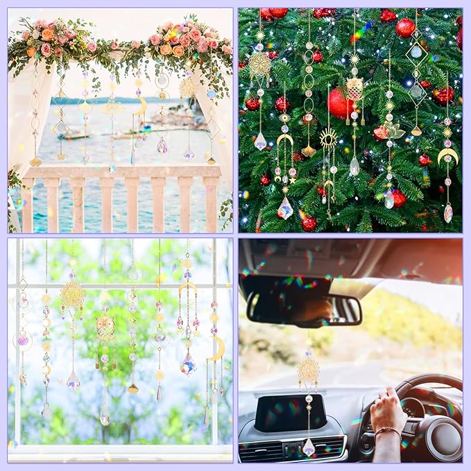 16 pcs Crystal Suncatcher, Colorful Suncatchers Sun Catchers Indoor Window Hanging Ornaments for Home Garden Ceiling Christmas Party Wedding Indoor Outdoor Decoration Prism Rainbow Maker