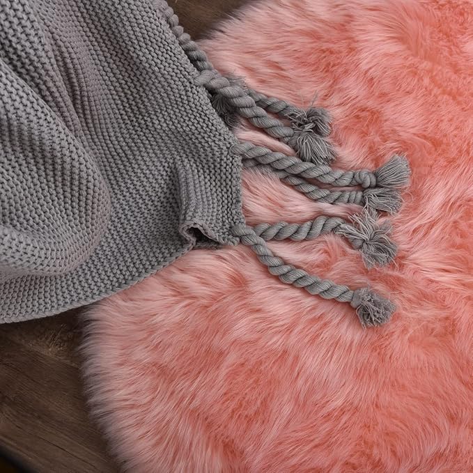 Pink Shag Washable 5x7 Area Rugs for Living Room Big Fluffy Sheepskin Fur Rug for Bedroom Shaggy Nursery Rug