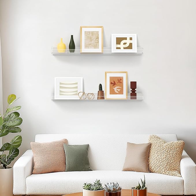 HBlife 24 Inches Floating Shelves Wall Mounted Clear Acrylic Shelves for Figures, 16 Inch Stud Spacing Invisible Floating Bookshelf for Kids and Nursery, 6 Pack (5MM Thick)