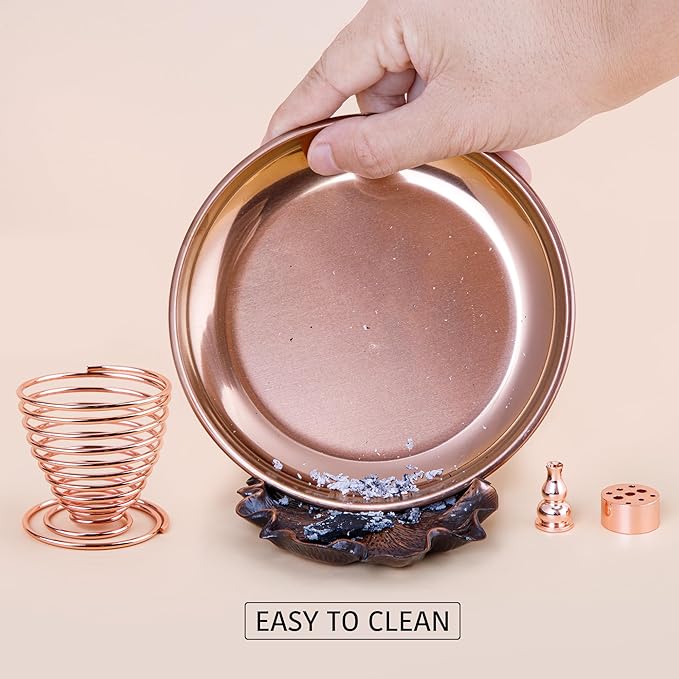 ZenBless 5 in 1 Incense Burner Holder, Palo Santo Holder, Sage Holder, Incense Sticks/Coil/Cones, 5.5 inches Brass Ash Catcher for Meditation Yoga Room(Rosegold)