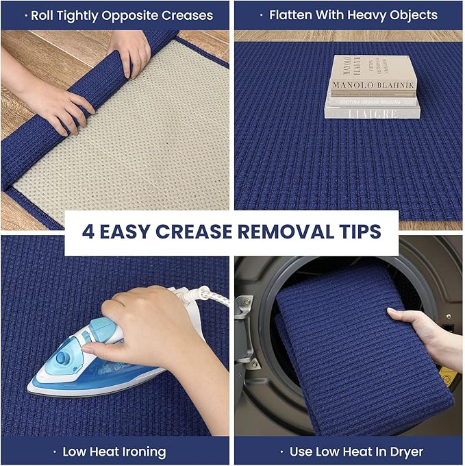 IOHOUZE Washable Runner Rug 2x5 Non Slip Runners for Hallways Entryway Runner Indoor, Kitchen Throw Rug Woven Cotton Floor Carpet for Hall Entrance Bedroom, Royal Blue/Navy