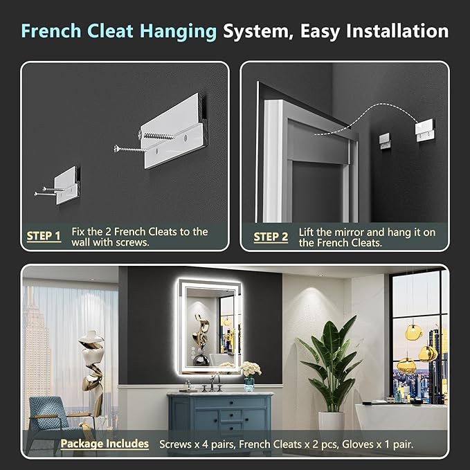 28x36 LED Bathroom Mirror with Lights, Backlit and Front Lit, Anti-Fog Lighted Vanity Mirrors for Bathroom Wall, Dimmable, 3-Color Light, Memory, Shatter-Proof, HD Tempered Glass, CRI＞90