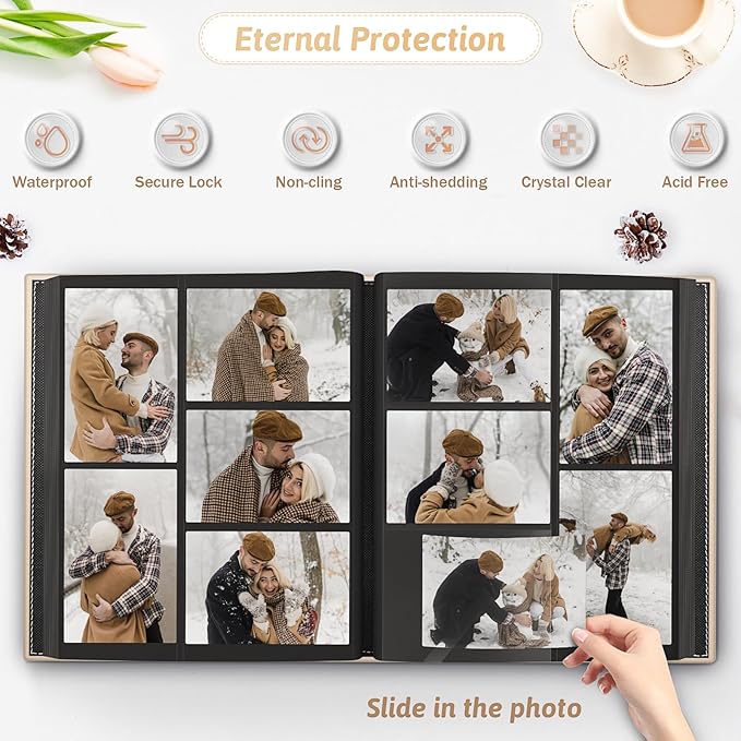 Popotop Photo Album 4x6 800 Pockets with Leather Hardcover Cover, Large Photo Album Binder Book with 80Pcs Pages for Family Travel Wedding Baby Gifts