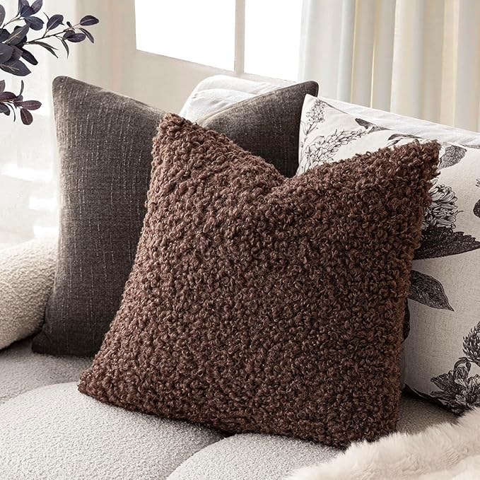 Foindtower 2 Pieces 26x26 Inch Red Brown, Faux Fur Throw Pillow Cover Accent Sherpa Furry Pillow Covers Fuzzy Soft Pillowcases Cozy Sheepskin Decorative Fleece Cushion Case for Bed Couch Living Room
