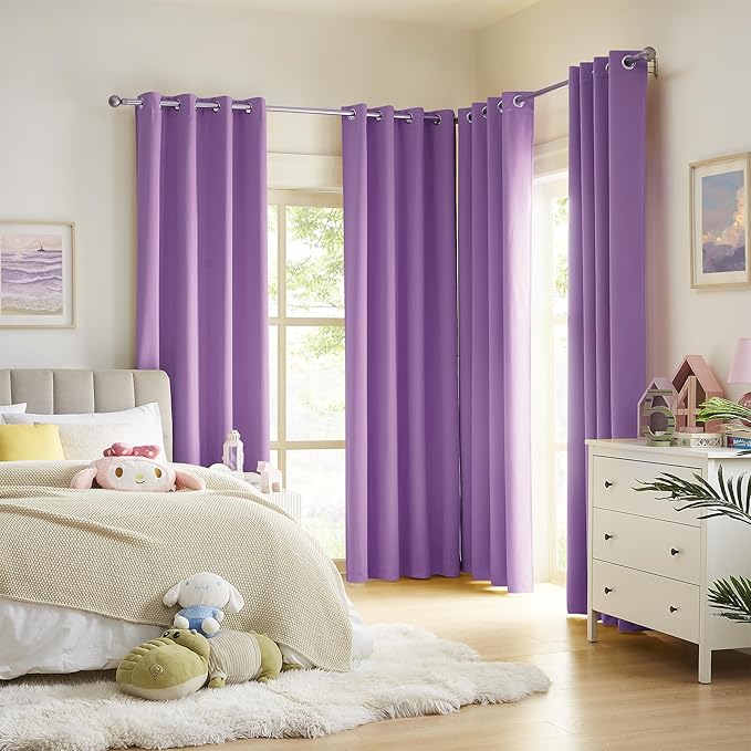 DUALIFE Solid Thermal Insulated Blackout Curtains Purple for Girls Bedroom Window Treatment Ring/Grommet Top Drapes Triple Weave Home Decoration (52 x 54 Inch, 2 Panels, Amethyst Orchid)