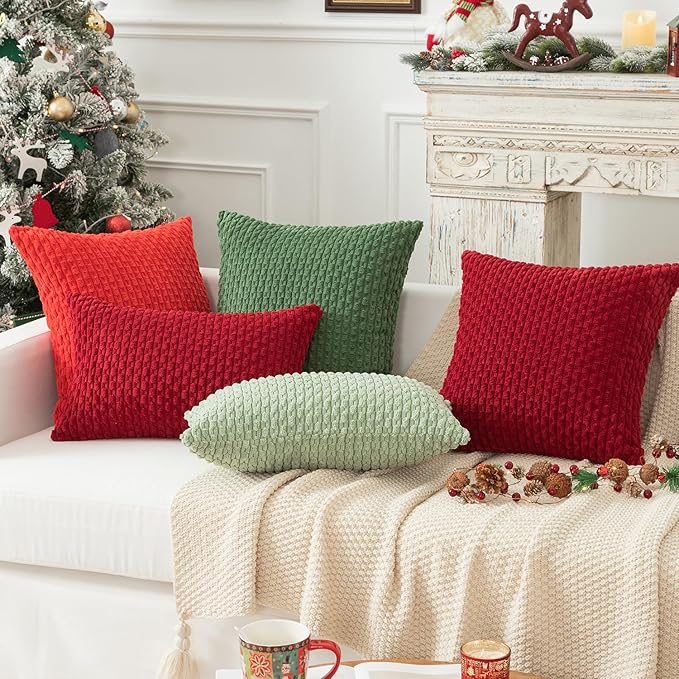 Kevin Textile Christmas Decorations Corduroy Soft Decorative Square Throw Pillow Cover Cushion Covers Pillowcase Home Decor for Party/20x20 Inch/50x50 cm Set of 2 Dark Green