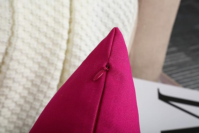 TangDepot Set of 2 Handmade Decorative Solid 100% Cotton Canvas Throw Pillow Covers/Cushion Covers, 45 Colors Available - (16"x16" 2 Pieces, Brilliant Rose)