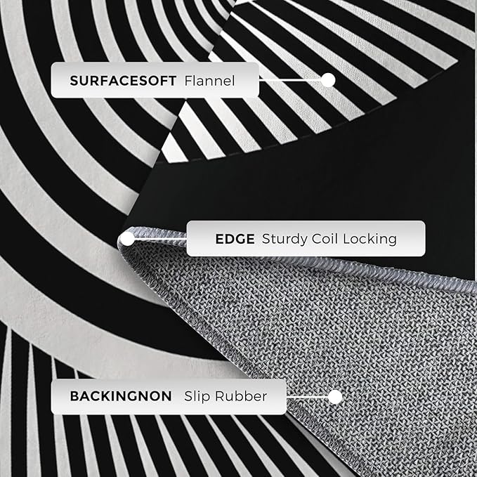 Black and White Circle Rugs for Home Decor, 7x9 ft, Abstract Op Art Area Rugs for Living Room, Soft Non Slip Washable Modern Geometric Carpet Bedroom Decorations Dt-Ghf-31