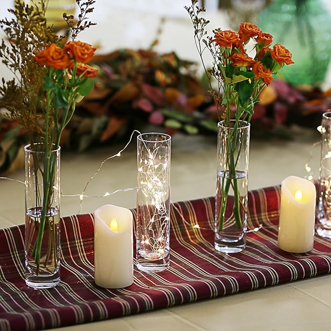 Glass Cylinder Bud Vases for Centerpieces, Set of 12 Clear Small vases,Handmade Slim Flower Vases Wedding Table Decor for Single Rose vases Bulk, Home Aesthetic Desk Decor, Party Decorations,7.5"