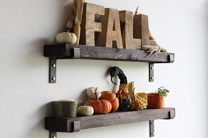 Urban Legacy Accent Shelves | Reclaimed Barn Plank | Set of 2 with Full Brackets (Coffee Bean 48"x 4.5"x 2")